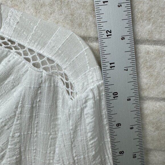 Lucky Brand White Cutwork Textured Short Sleeve Button-Up Blouse Tunic Top L - Picture 7 of 9